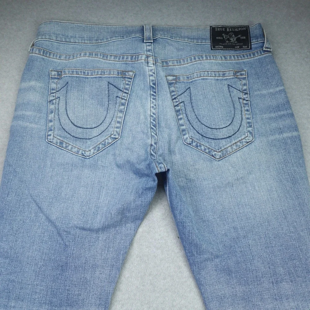 True Religion Jeans Mens 40 Blue Distressed Rocco Relaxed Skinny Pony Express